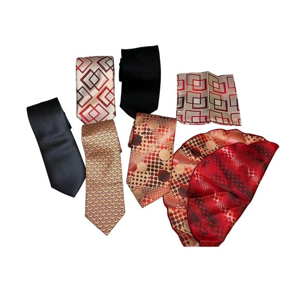 Tie and Scarf Lot 7 Pieces Red Beige Pink Black Formal Business Prom Stacy Adams - Picture 1 of 5